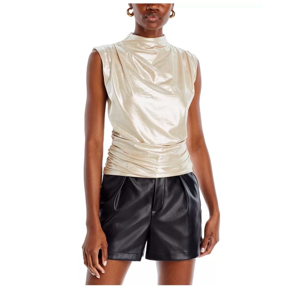 Aqua High Neck Sleeveless in Gold Metallic